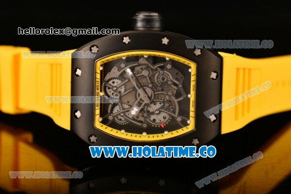Richard Mille RM 055 Bubba Watson Tourbillon Manual Winding PVD Case with Skeleton Dial Dot Markers and Yellow Rubber Strap - Click Image to Close